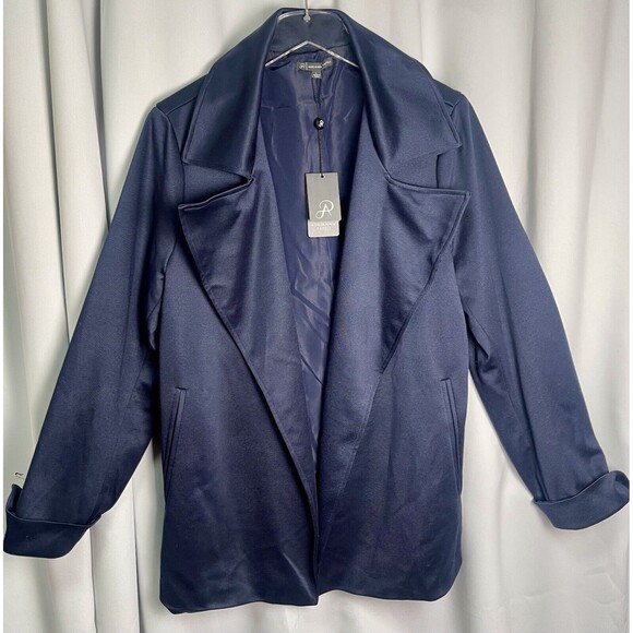 ADRIANNA PAPEL Trench Jacket With Back Yoke In Navy Sz Large New - Picture 2 of 10